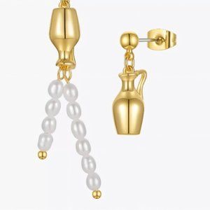 NATURAL FRESHWATER PEARLS Bottle 18K Gold Plated Dangle Earrings